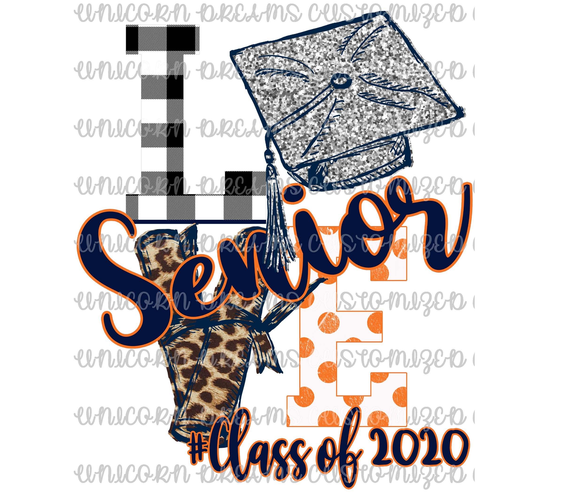 LOVE Senior Class of 2020, orange and blue, PNG Digital Download - Unicorn Dreams Customized Creations