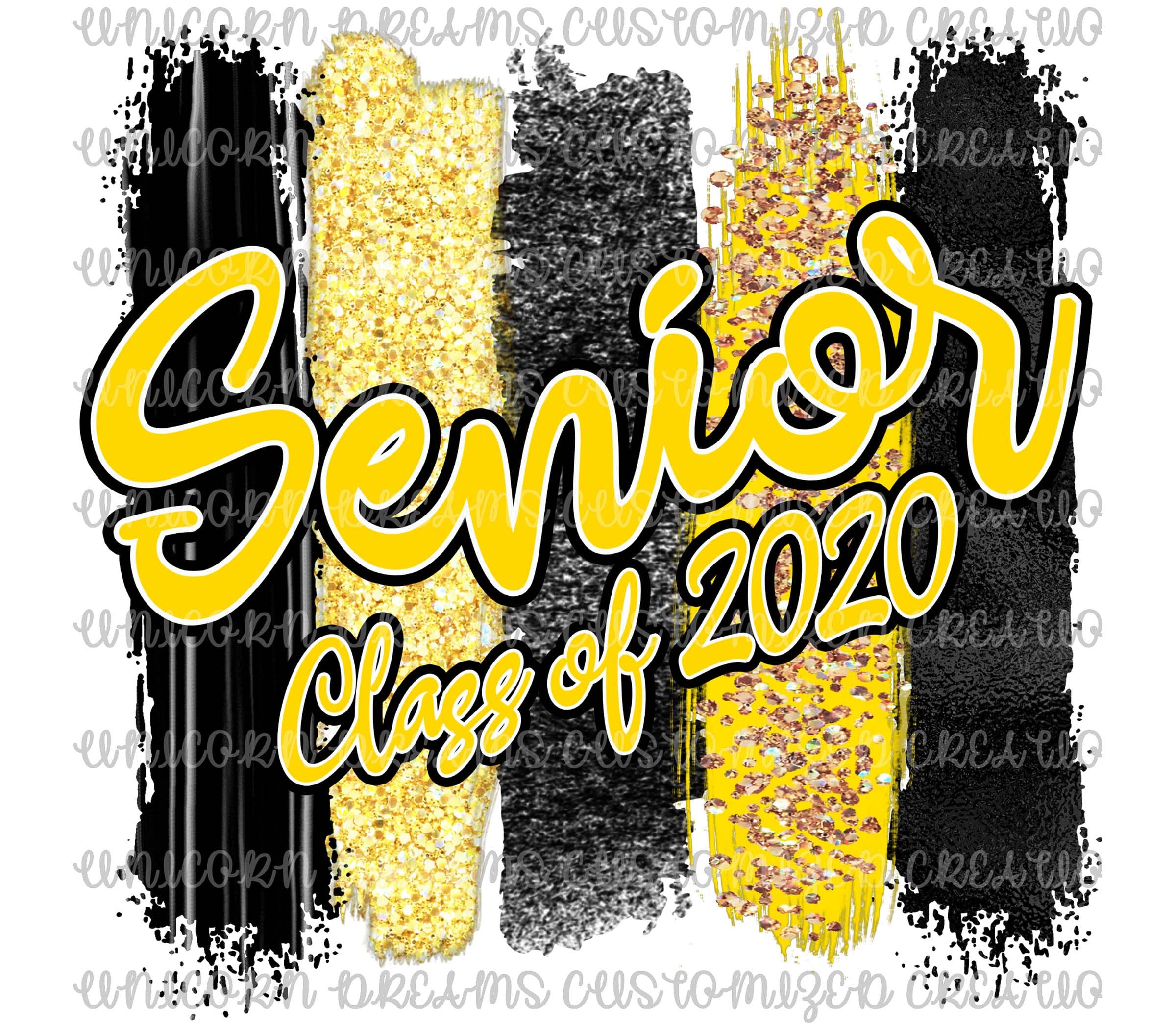 Senior,  Class of 2020, Brush Strokes, Gold , Glitter PNG Digital Download