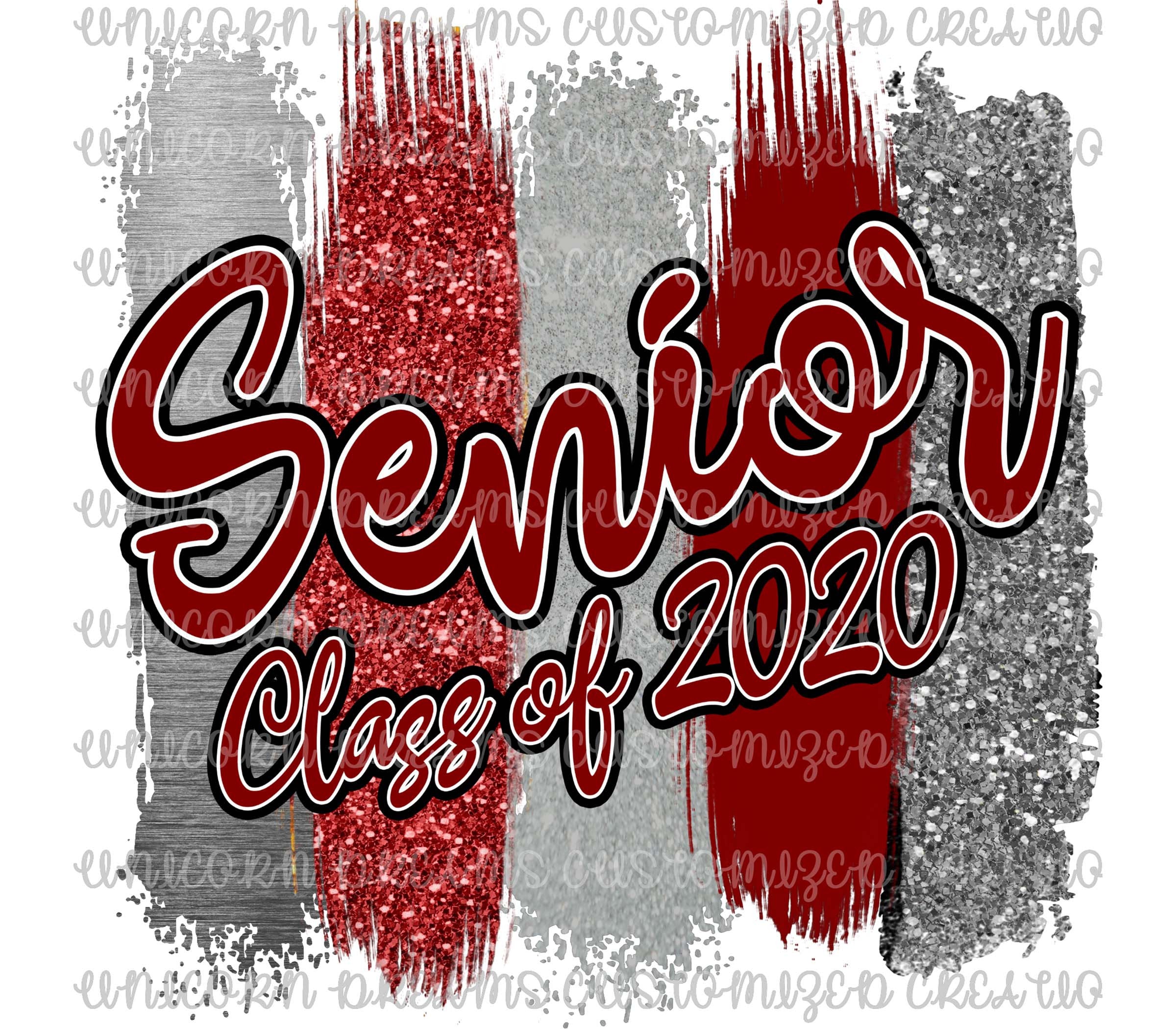 Senior,  Class of 2020, Brush Strokes, Maroon , Glitter PNG Digital Download