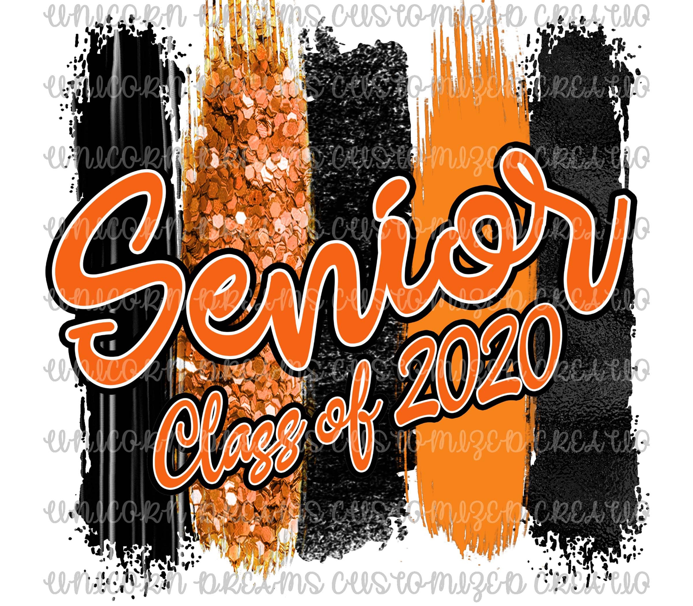 Senior,  Class of 2020, Brush Strokes, Orange , Glitter PNG Digital Download