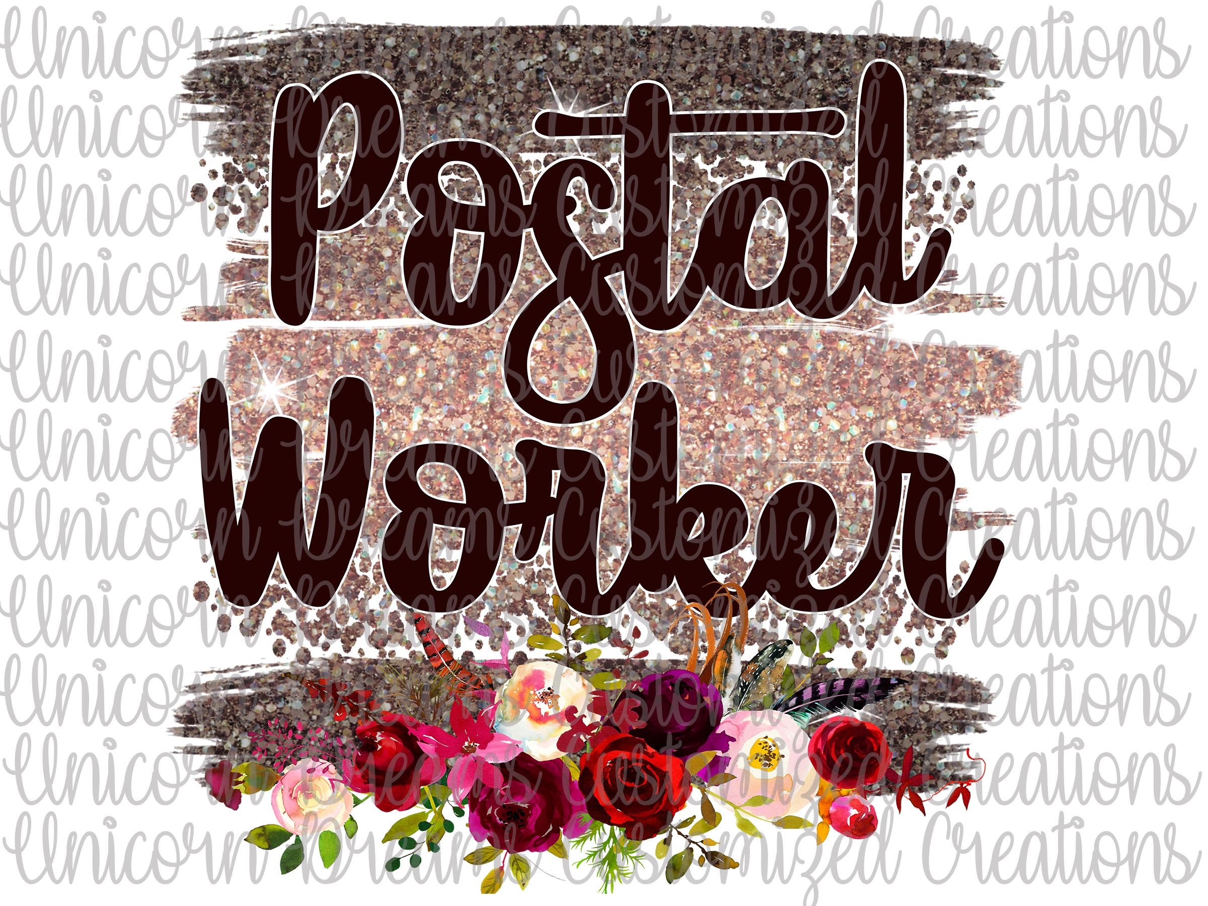 Postal Worker, Floral PNG Digital Download, Sublimation Design