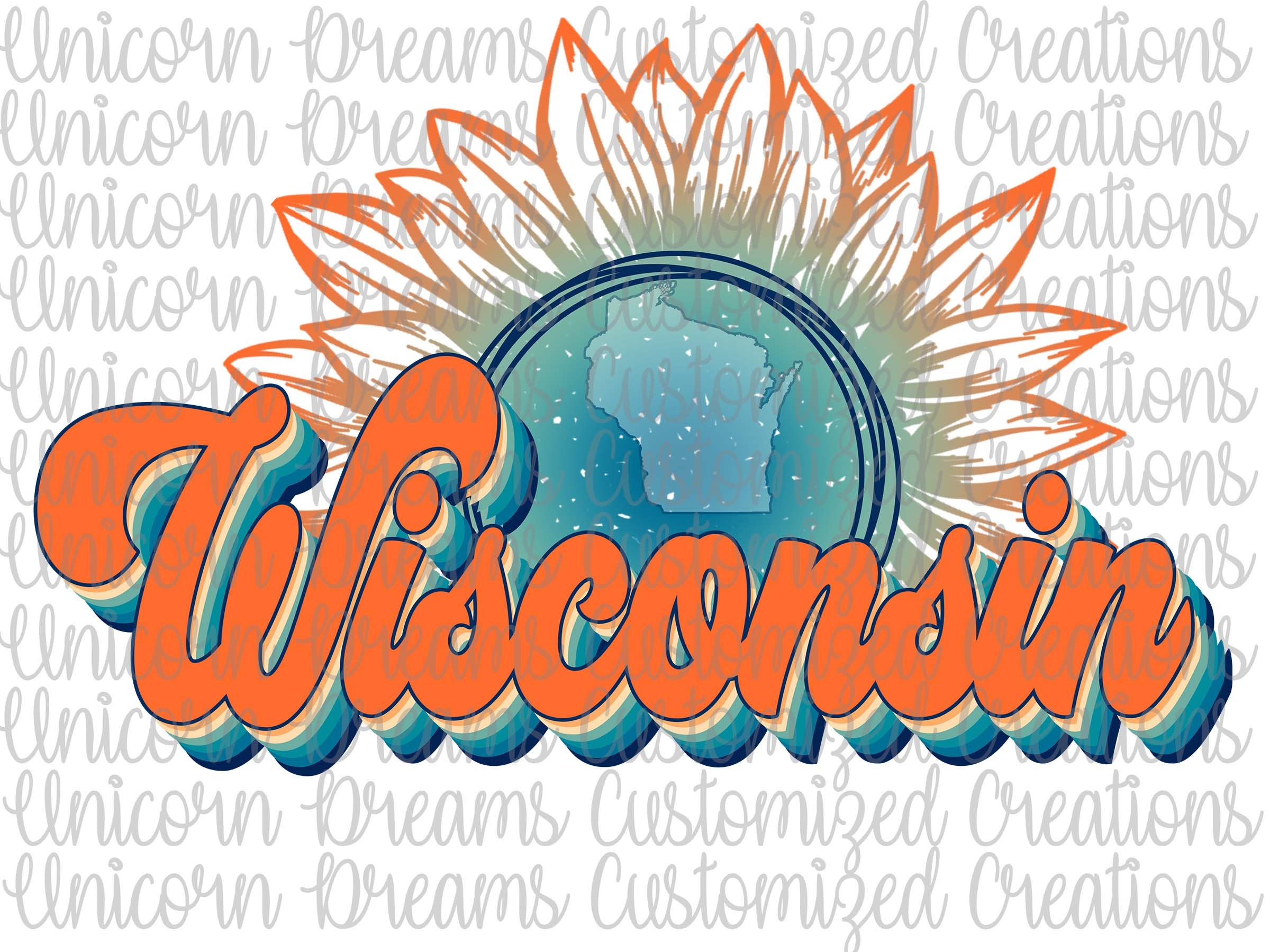 Wisconsin State Sunflower, Vintage Colors PNG Digital Download, Sublimation Design