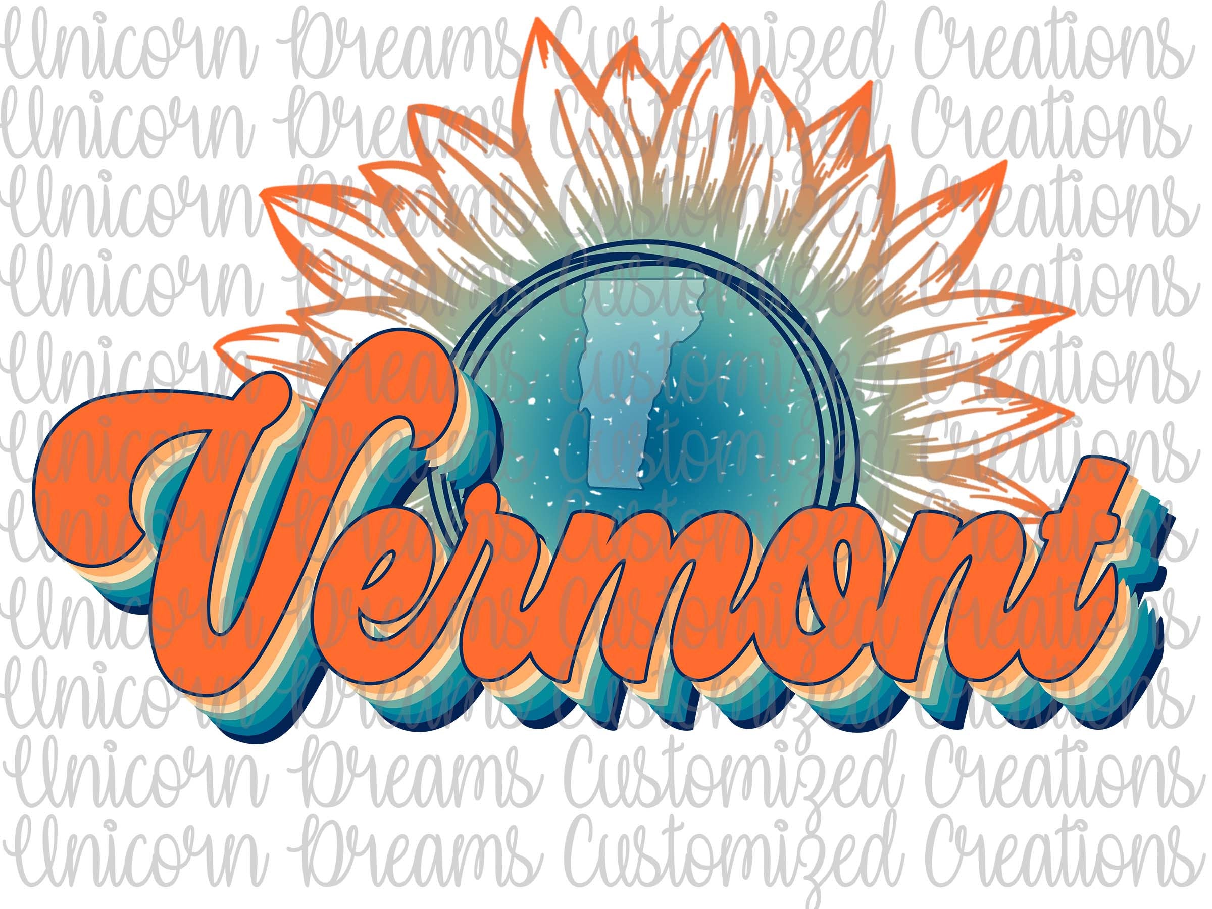 Vermont State Sunflower, Vintage Colors PNG Digital Download, Sublimation Design