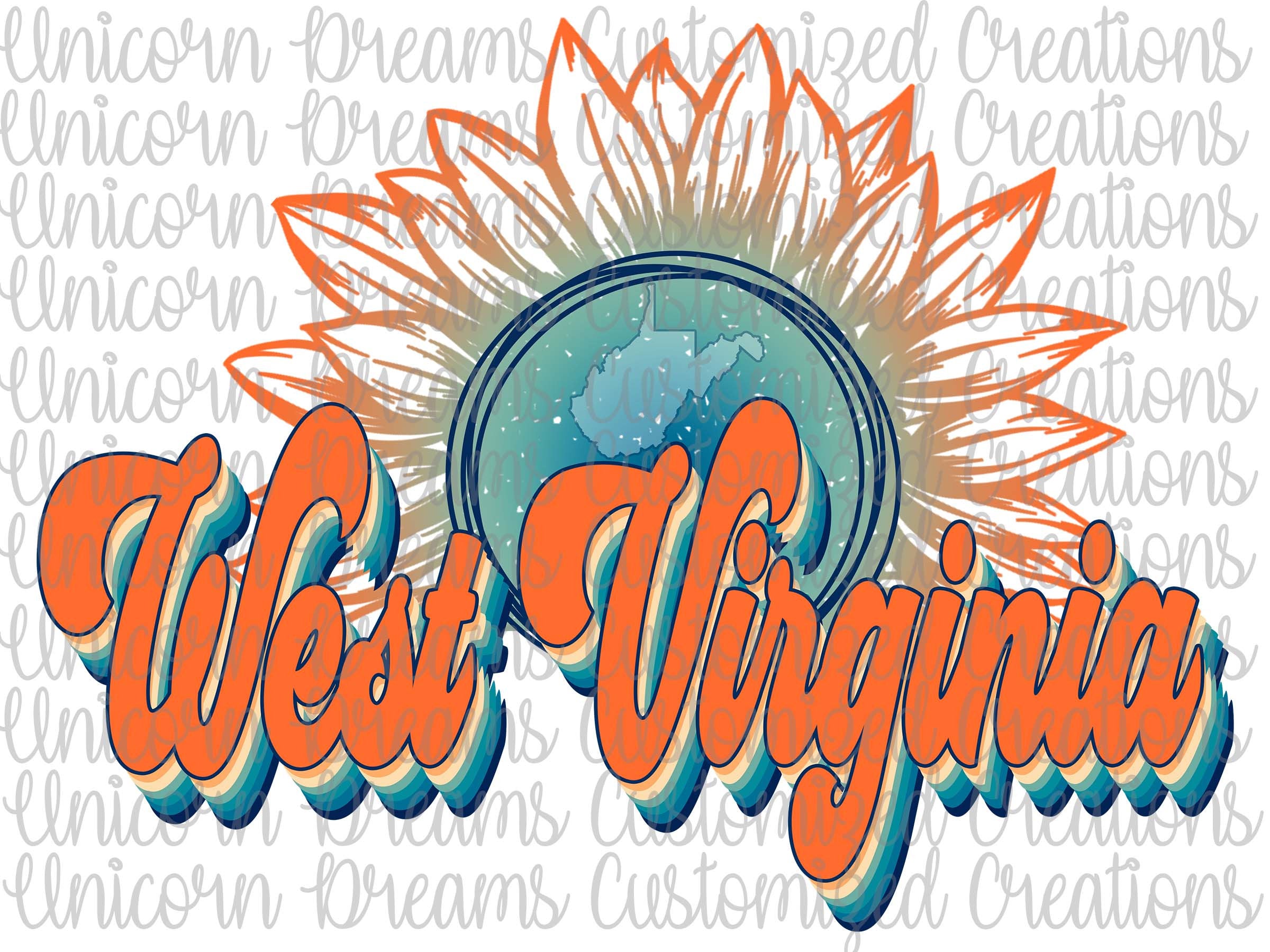 West Virginia State Sunflower, Vintage Colors PNG Digital Download, Sublimation Design